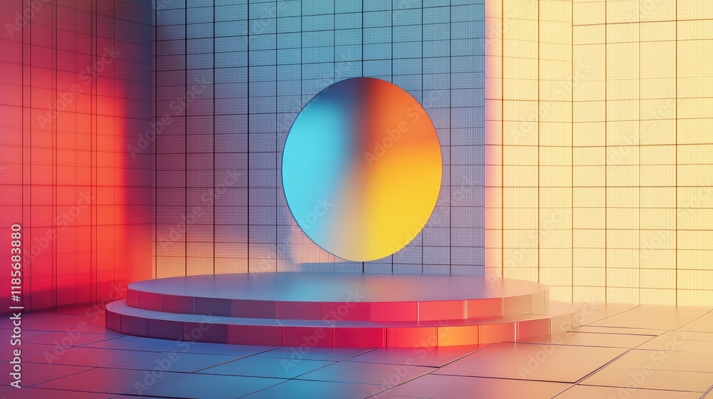 Aufkleber d holographic display with abstract shapes and digital grids, representing futuristic smart technolo