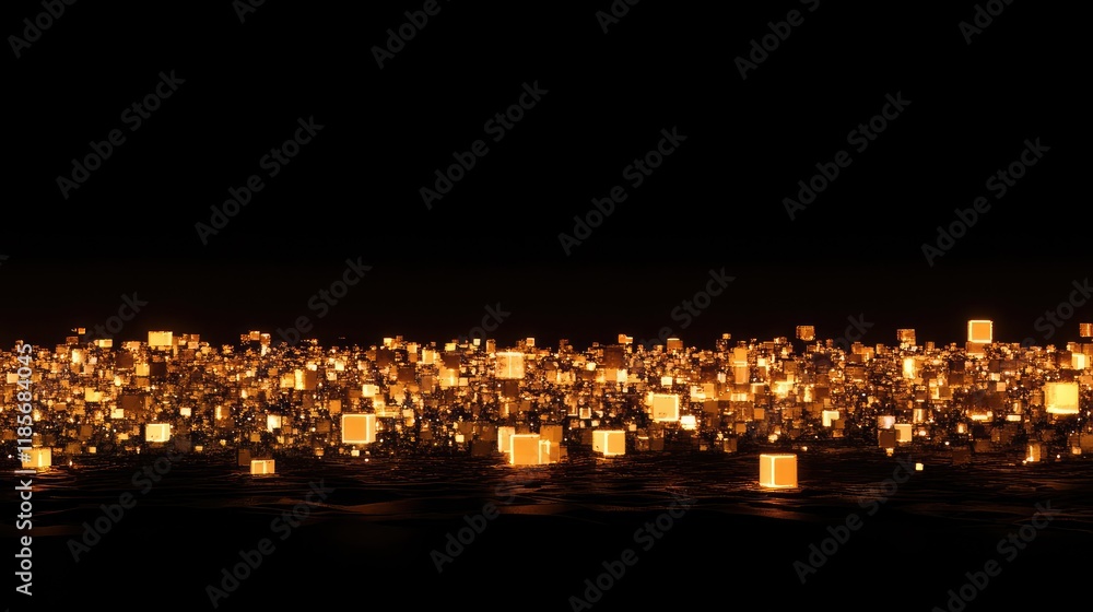 Poster abstract d rendering of glowing cubes forming a digital landscape, symbolizing innovation and smart 