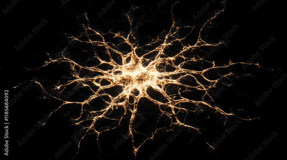 Poster abstract glowing neural network lines on a black background, representing ai, data science, and smar
