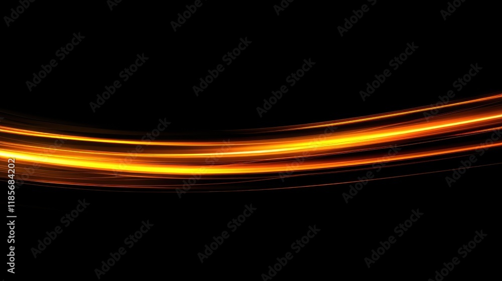Poster abstract light trails forming a dynamic wave pattern on a black background, showcasing innovation an