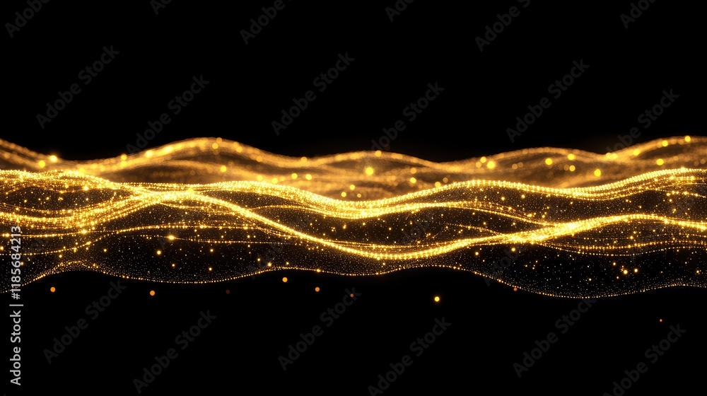 Poster abstract rendering of digital particles forming a wave pattern, representing innovation and technolo