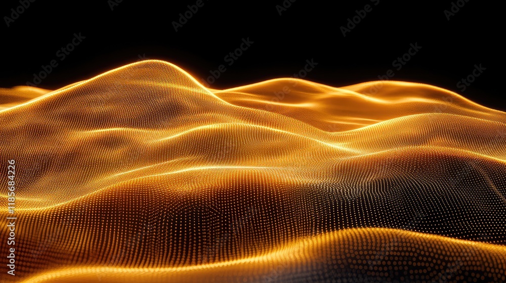 Poster abstract rendering of digital particles forming a wave pattern, representing innovation and technolo