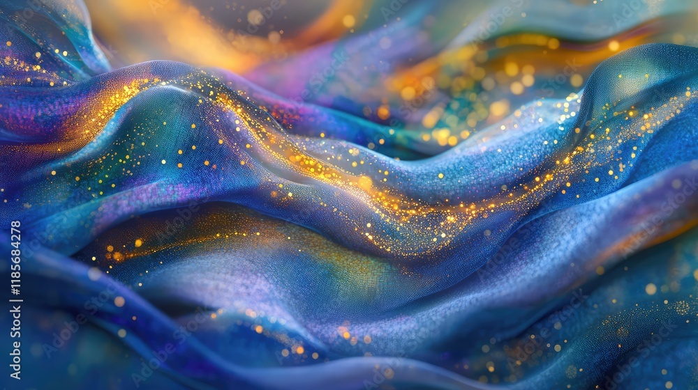 Poster abstract rendering of digital particles forming a wave pattern, representing innovation and technolo