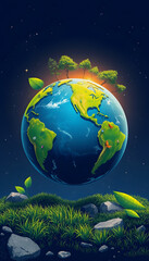 World environment and earth day concept with globe, nature and eco friendly environment., pop art, with white tones