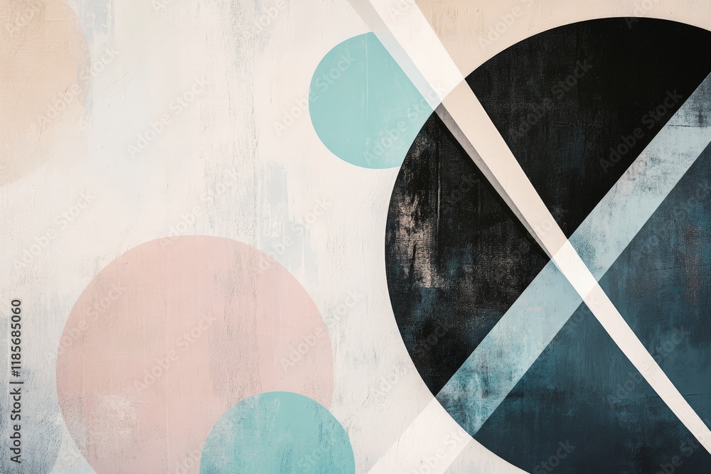 Poster abstract geometric design with colorful circles and shapes on textured background. modern art concep