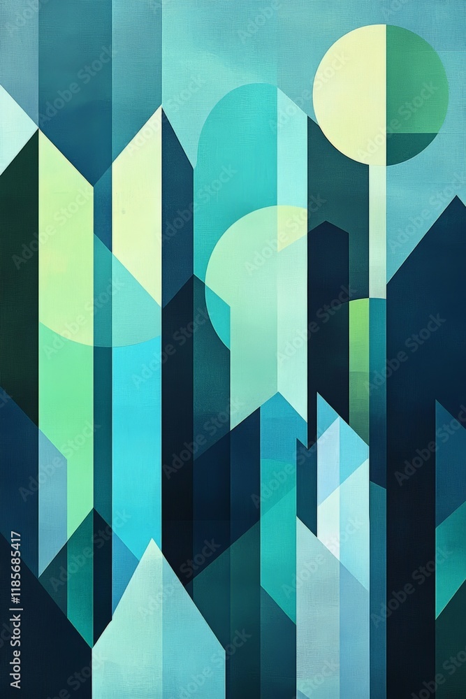Poster abstract geometric shapes in cool tones creating a modern art design. colorful illustration explorin