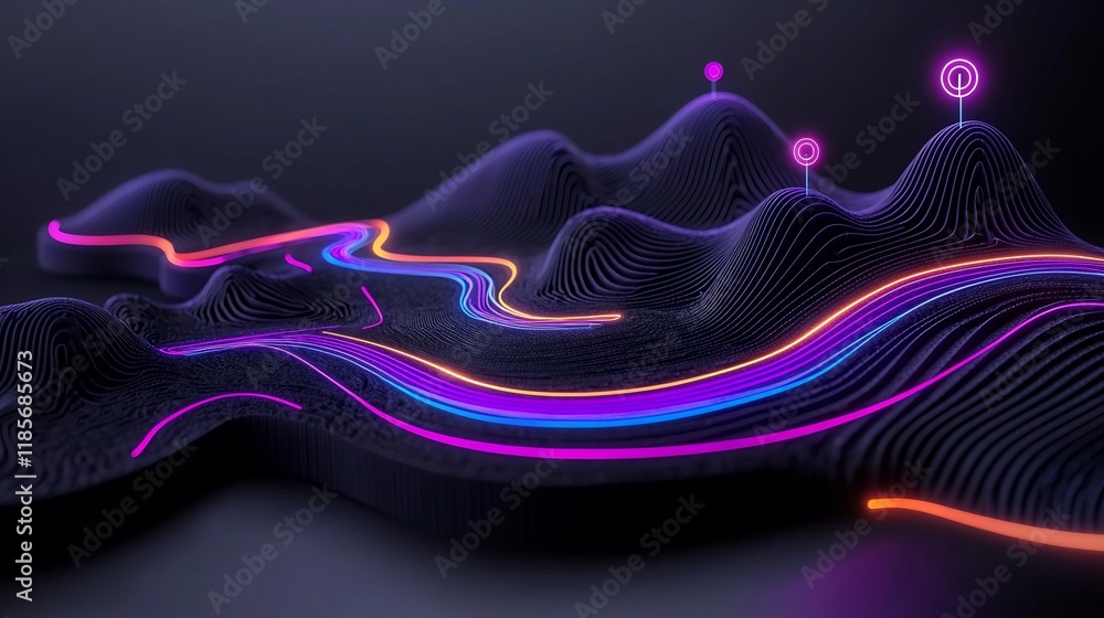Poster hypnotic fluid rainfall data visualization showcasing dynamic topographic weather patterns with colo