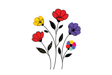 Colorful floral bouquet illustration in modern flat design, perfect for packaging, decoration, and creative projects. Vibrant and trendy art for versatile design needs.