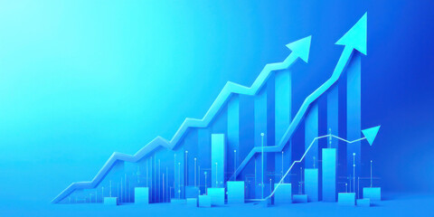 Economic Growth Abstraction" with Upward Blue Arrow and Graphical Elements, Ideal for Financial Progress and Business Development Themes