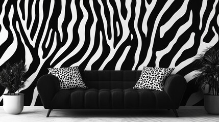 Modern zebra print living room home decor interior design stylish ambiance unique perspective contemporary vibe