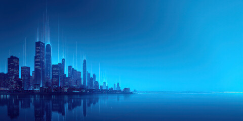 Tranquil Night Cityscape" Long Exposure Photo with Light Trails and Reflective Water, Ideal for Urban Aesthetics and Relaxation Themes