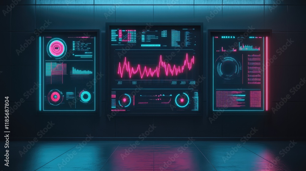 Poster a futuristic collaborative workspace concept glowing with dynamic visuals, placed on a clean backgro