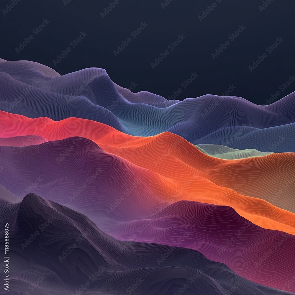 Poster captivating 3d terrain depicting fluid undulating topography and meteorological data in a vibrant ch