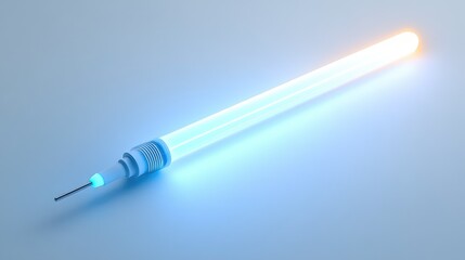 Fototapeta premium A futuristic digital thermometer glowing softly on a clean white surface, symbolizing innovation in healthcare technology, with ample copy space