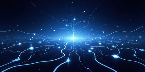 Vibrant Nebula-Inspired Digital Art with Luminescent Center and Radiating Lines, Ideal for Cosmic and Tech Themes, Suggesting Depth and Energetic Connectivity