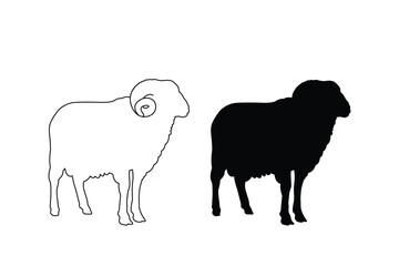 A silhouette of sheep and lamb farm animals vector illustration icon isolated on white background. sheep and lamb line art.