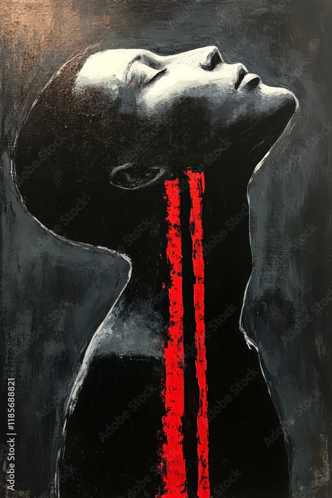 Poster artistic expression in portrait painting featuring a figure with abstract lines, exploring themes of