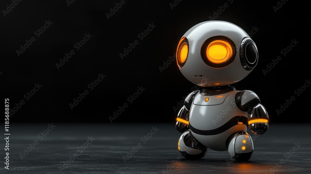 Poster a futuristic smart finance assistant glowing with dynamic features, displayed in a clean modern envi