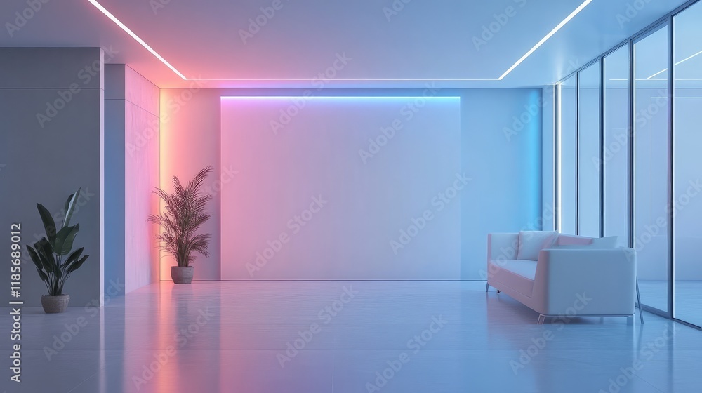 Aufkleber a futuristic smart lighting system casting dynamic colors on a clean wall, creating an ambient atmos