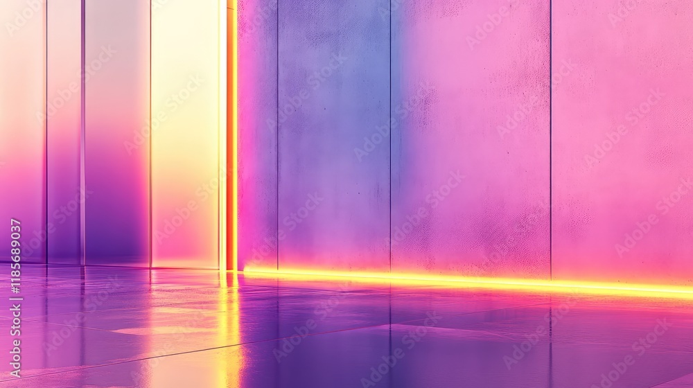 Poster a futuristic smart lighting system casting dynamic colors on a clean wall, creating an ambient atmos
