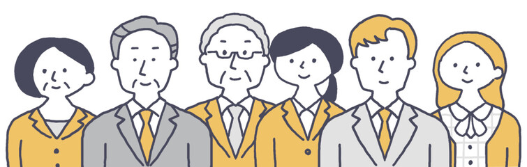 たくさんのスーツ姿の男女単色