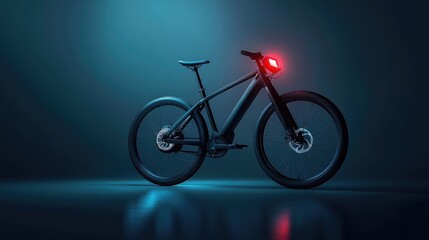 A modern electric bike with glowing interactive screens, resting on a clean surface with minimalist aesthetics and ample copy space