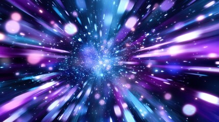 Fototapeta premium Hyperspace Journey: A vibrant, abstract depiction of cosmic travel through a nebula of purple, blue, and pink light streaks. Perfect for science fiction, fantasy, or technology concepts. 