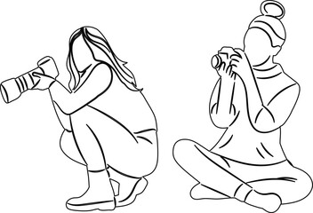 outline of woman photographer sketch, on white background vector