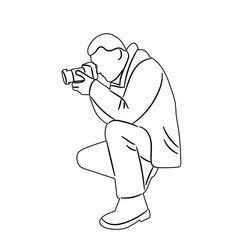 outline male photographer sketch, on white background