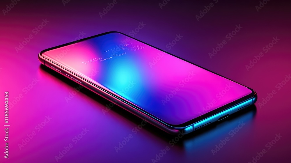 Aufkleber a sleek modern smartphone with a glowing holographic interface on a minimalist table, surrounded by 