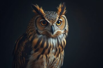 Obraz premium Majestic Owl Portrait Against Dark Background
