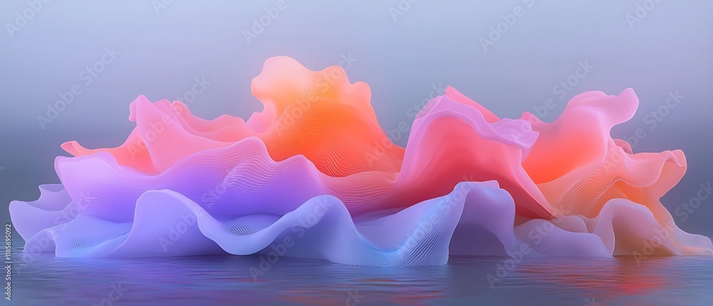 Poster undulating topographic terrain visualized with prismatic color palette