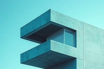 Fototapeta premium A modern architectural structure showcasing a cantilevered design with a large window against a clear sky.