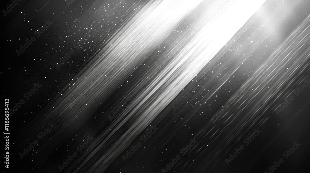 Poster Dynamic interplay of light and dark streaks creating an abstract background with a sense of movement and energy. Small white particles add depth and texture.