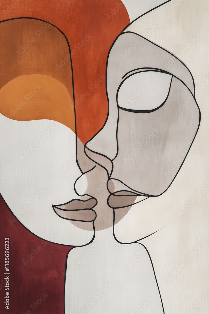 Poster faces, abstract art with minimalistic human figures and color blends in a modern aesthetic. unique l