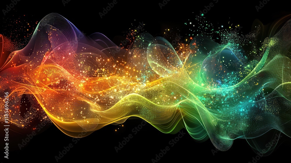 Poster futuristic d holographic interface with glowing wave patterns and abstract technology visuals, perfe