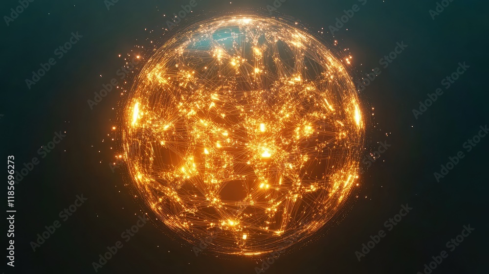 Poster futuristic holographic globe with interconnected nodes and glowing lines, symbolizing smart technolo