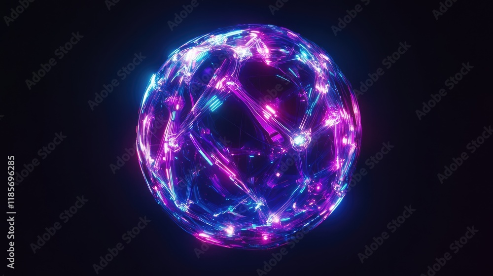 Poster futuristic holographic globe with interconnected nodes and glowing lines, symbolizing smart technolo
