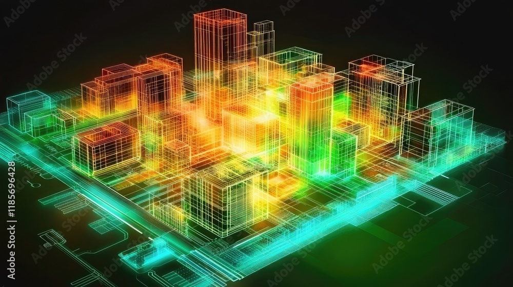 Poster glowing d circuit board with vibrant colors and dynamic visuals, representing advanced smart technol