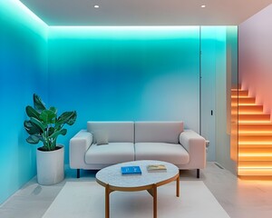 Modern Studio Room with Cool Blue Gradient Wall