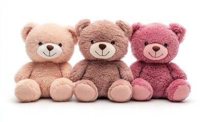 Fototapeta premium Three cute, plush teddy bears in different colors, ideal for cuddling and gifting.