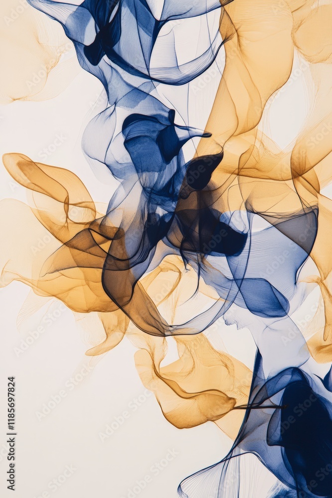 Poster flowing abstract smoke in blue and orange tones, creating a dynamic visual for backgrounds in creati