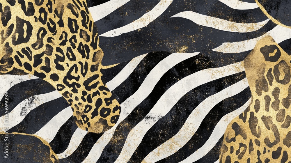Aufkleber dynamic leopard and zebra pattern artwork abstract design digital art bold colors creative concept f