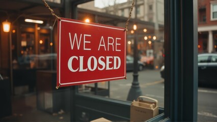 Red Sign In Window Announces Business Closure