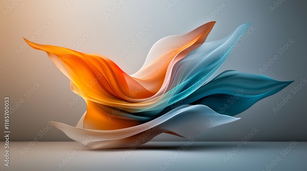 Poster exquisite abstract image centering around a shimmering iridescent wavy motif with ethereal and mesme