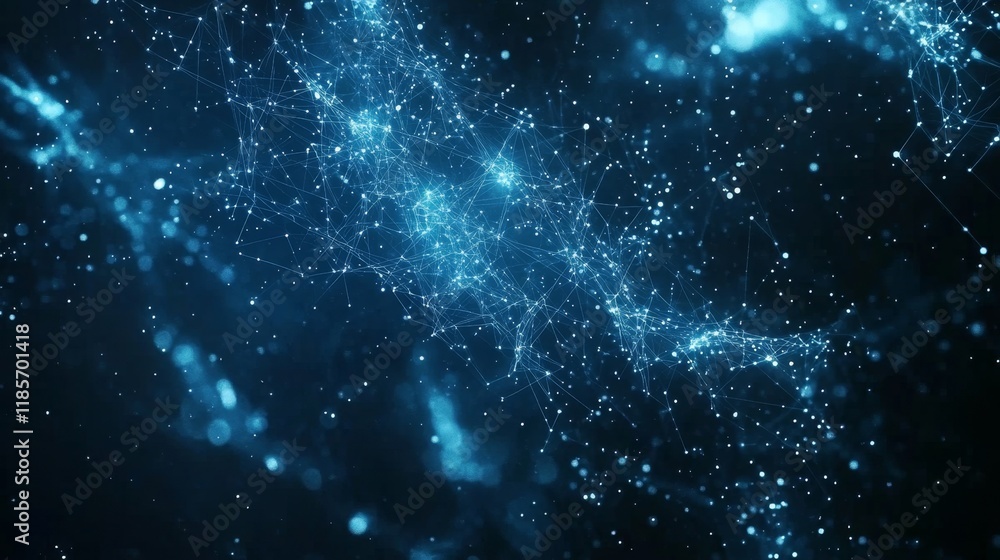 Poster abstract blue light particles in dark background for technology use