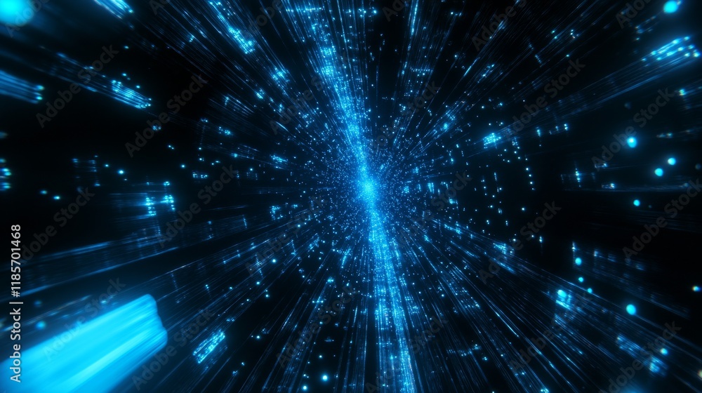 Poster dynamic blue light burst in abstract space concept of speed