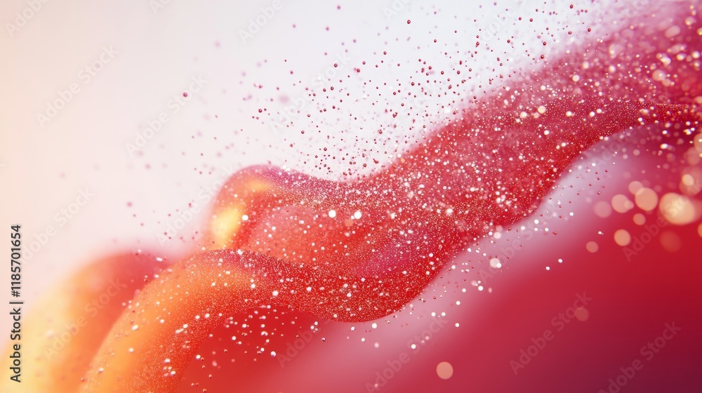 Poster abstract red waves with glitter particles in soft focus background