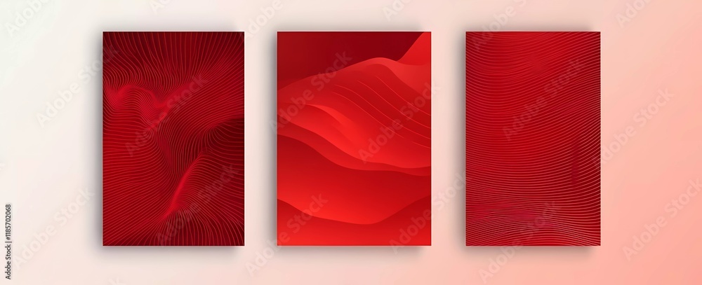 Poster set of four minimalistic red gradient pattern background designs for business cards, vector graphics