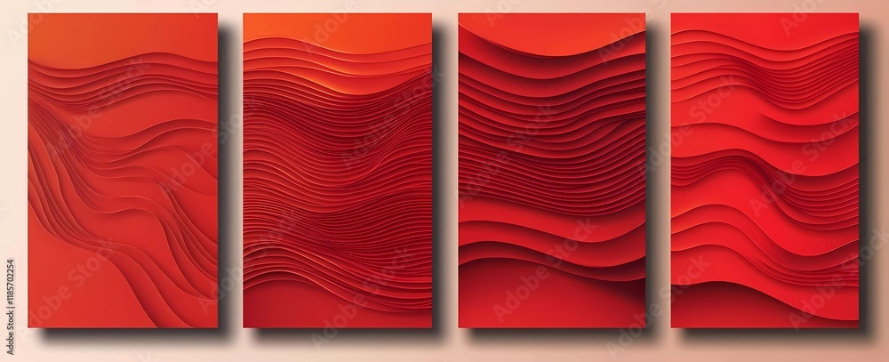 Poster set of four minimalistic red gradient pattern background designs for business cards, vector graphics